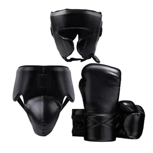 Ensemble de boxe premium au design unique : Gants d'entraînement en cuir de vachette, casque réglable, protège-grenaille – Écologique - Product Image 1