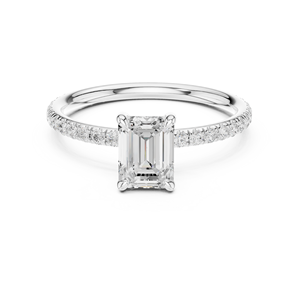 Anillos Clásicos de Compromiso, Boda y Aniversario con Banda Pavé, Diamante Cultivado en Laboratorio de Corte Esmeralda de 1 Quilate, Color E, Claridad VS1, Anillo de Oro Sólido de 14K - Product Image 6