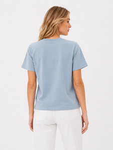 Camiseta personalizada para mujer, color azul claro, con bordado, media manga, de algodón, corte regular, para todas las temporadas. - Product Image 2