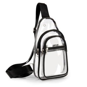 Custom Transparent <b>Clear</b> PVC Waterproof Fashion Zipper Sling Crossbody <b>Bag</b> for Unisex Black Casual Women Handbags 1-1.9L - Product Image 3