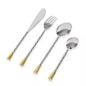 Juego de cubiertos modernos de acero inoxidable con acabado dorado, diseño clásico para bodas y restaurantes, pulido espejo para uso en la cocina. - Product Image 3