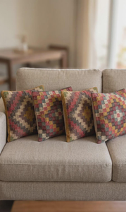 Vintage Tribal Kilim <b>Pillow</b> Covers <b>Set</b> of 4 Handwoven Wool Jute Throw Cushions Geometric Boho Accents for Farmhouse Home Decor - Product Image 5
