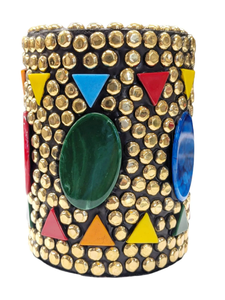FAIZA CRAFT Brûleur de Bakhoor décoratif en bois d'acacia et bois de santal aromatique, incrustation de pierres mosaïques, fait main, porte-encens Oud, coupelle en métal - Product Image 5