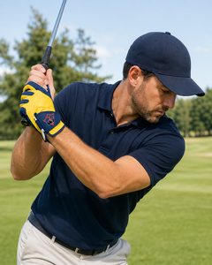 Gant de golf en cuir PU jaune et bleu marine avec logo WI imprimé par transfert thermique, fermeture auto-agrippante, antidérapant, main droite, unisexe - Product Image 6