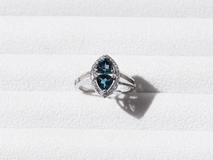 London Blue Topaz Gemstone Marquise-Cut Halo <b>Statement</b> <b>Ring</b> in 925 <b>Silver</b> minimilest jewelry For Luxury Look - Product Image 6