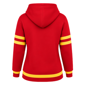 เสื้อฮู้ดดี้สีแดงทอง PDK สำหรับผู้หญิง ลายพวงหรีดดอกไม้ ตัวอักษรกรีก ด้านหน้ามีรูร้อยเชือก คอวี แขนเสื้อและชายเสื้อแบบมีแถบลาย สำหรับชมรมนักเรียน - Product Image 4
