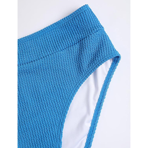 Conjunto de bikini de dos piezas con bloques de color para mujer, top halter y pantalón de cintura alta con textura de cristal y agujeros - Product Image 3
