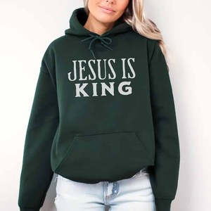 Sudadera con Capucha Cruzada 'Jesus Is King' para Hombre, Mujer y Jóvenes, Estilo Vintage, Lavado Ácido, Algodón y Felpa, Bordado Chenille Personalizado - Product Image 1