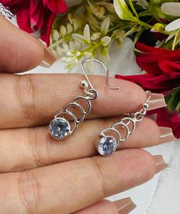 Pendientes Colgantes Circulares de Topacio Azul Natural, Chapados en Plata, Hechos a Mano, con Piedras Preciosas, Estilo Boho, para Mujer - Product Image 4