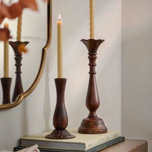 Charmant porte-bougie en bois artisanal pour décoration de centre de table de mariage, arrangement décoratif d'intérieur de luxe fait main - Product Image 3
