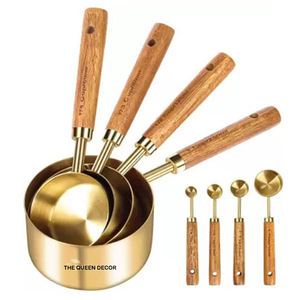 Juego de Cucharas Medidoras Redondas de Color Dorado con Mango de Madera, de Calidad Clásica, al Mejor Precio, Regalo Novedoso - Product Image 1