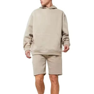 Conjunto Casual de 2 Piezas para Hombre, Sudadera con Capucha y Pantalones Cortos de Felpa de Algodón de Color Sólido, Ropa de Verano - Product Image 1