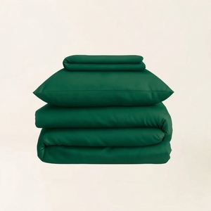 Dark <b>Green</b> Dyed Satin <b>Bedding</b> Set T-250 Satin 100% Cotton Solid Woven Breathable All-Season Simple Style Home Use - Product Image 1