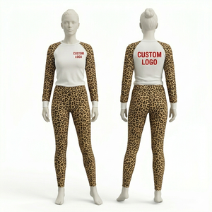 Wholesale Custom Print 2 Piece Lounge Tracksuit Women Casual Streetwear Leopard Co-ord <b>Set</b> Long Sleeve Top Legging <b>Set</b> - Product Image 3