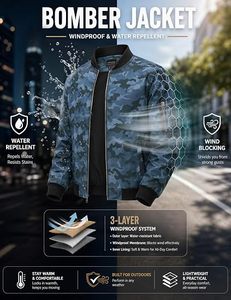 Blouson d'hiver pour homme, fermeture éclair, col montant, motif camouflage, logo sur le devant, poches, coque en polyester/nylon, coupe-vent, séchage rapide - Product Image 6