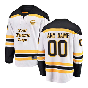 Camiseta de Hockey Personalizada en Blanco, Negro y Dorado, con Nombre y Número, Manga Larga, Uniforme de Equipo - Product Image 1
