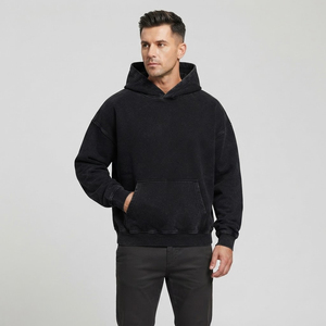 Men's 100% Cotton <b>500</b> <b>Gsm</b> Heavy Weight Fleece <b>Hoodies</b> Pocket Custom Logo Printing Drop Shoulder Flock Detail Winter Sweatshirt - Product Image 1