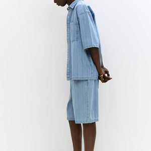 Ensemble short en jean de qualité supérieure pour hommes, short cargo en jean, impression de logo personnalisé, short en jean à taille élastique et chemises – Vente en gros - Product Image 5