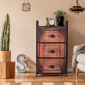 Cassettiera Moderna Rustica a 3 Livelli in Tessuto con Struttura in Acciaio e Top in Legno Massello per l'Organizzazione della Cucina - Product Image 3