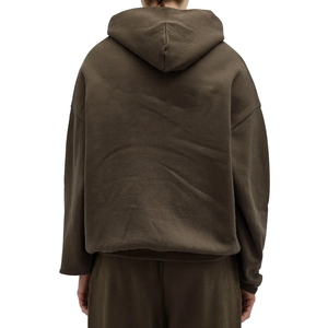 Modern Minimalist Plain Heavyweight Full Zip Hoodie <b>Men</b> Split Front <b>Pouch</b> Pocket Ribbed Hem Elastic Cuffs - Product Image 4