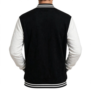 Wholesale Custom Windproof Varsity <b>Jacket</b> <b>Men</b> Classic Fleece Letterman Bomber Blank Black <b>White</b> Snap Button XL OEM ODM - Product Image 3