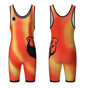 Men's Sublimated Wrestling Singlet Gradient Color Print Moisture Wicking <b>Polyester</b> Fitted Sleeveless All Seasons Apparel - Product Image 1