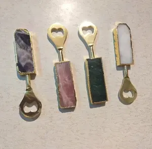 Juego de Cucharas Hechas a Mano con Piedras Preciosas de Ágata Pulida de Alta Calidad, Estilo Religioso, con Posavasos de Cristal - Product Image 2