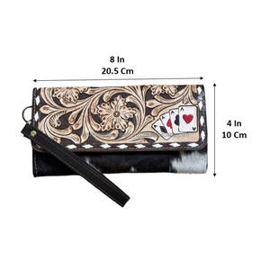Nuevo y Elegante Bolso de Mano Tipo Clutch de Cuero Vacuno Hecho a Mano con Diseño Floral Grabado y Detalle de Cartas de Póker para Mujer - Product Image 2