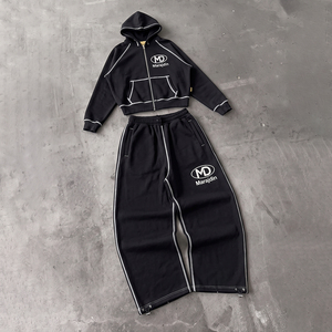 Custom Women Fleece Hoodie Tracksuit Set <b>Zip</b> <b>Up</b> <b>Crop</b> Hoodie Wide Leg Sweatpants Winter Casual Jogger Suit OEM ODM - Product Image 2