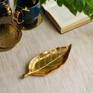 Gold Metal Long Leaf <b>Decorative</b> Platter - Small for Home & Hotel Kitchenware Tableware - Product Image 6