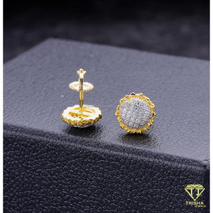 Elegant VVS Lab Grown Diamond 925 <b>Sterling</b> <b>Silver</b> Round <b>Stud</b> <b>Earrings</b> With Decorative Gold Tone Floral Edge Wholesale Jewelry - Product Image 5