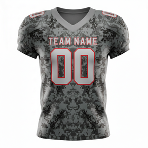 เสื้อฟุตบอลอเมริกันแบบซับลิเมชั่นสั่งทำพิเศษสำหรับผู้ใหญ่ แขนสั้น ระบายอากาศได้ดี มีไซส์พลัส คอวี ผ้าโพลีเอสเตอร์ 100% ด้านหน้า - Product Image 5