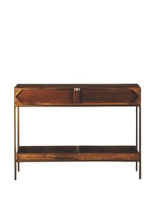 Table console moderne de style industriel avec deux tiroirs et étagère inférieure en bois et métal pour l'entrée dans les hôtels, le salon et les villas - Product Image 2
