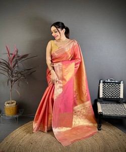 NUEVO PRODUCTO: SAREE ÉTNICO BANARASI DE SEDA TISÚ CON TRABAJO ZARI, LARGO HASTA EL SUELO, CON BLUSA SIN COSTURAR, PARA FESTIVAS, 84241 GAJARI - Product Image 1