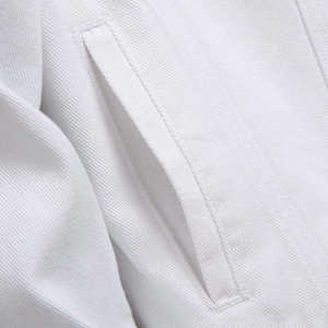 Chaqueta para hombre, al por mayor, unisex, de otoño, con cuello alto, de mezclilla premium blanca desgarrada - Product Image 5