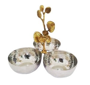 Ensemble de bols de service en métal argenté moderne Décoration de fête de mariage à domicile avec des bols à fruits secs, des bols à salade pour servir les aliments - Product Image 1