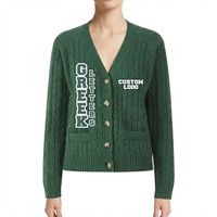 Cardigan en tricot Kapa vert à col en V et manches longues pour femme, style preppy avec numéro appliqué, 100 % coton, idéal pour l'hiver et les sororités