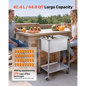 Carrello Frigo Portatile in Acciaio Inossidabile da 44,8 Litri con Coperchio Scorrevole, Trolley Refrigerante da Esterno su Ruote - Product Image 2