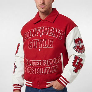 Wholesale Letterman Chenille Embroidery Varsity <b>Jacket</b> <b>Men</b> Button Down <b>Leather</b> Sleeve Varsity <b>Jackets</b> <b>Men's</b> Winter Varsity Coat - Product Image 4