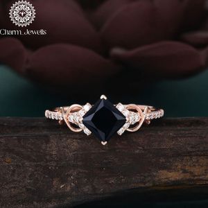 Bague de fiançailles classique en argent plaqué or rose avec moissanite taille coussin pour femme, par Charm Jewells - Product Image 1
