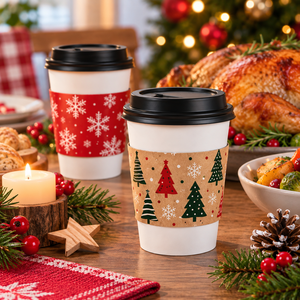 Manchons de tasses à café en papier biodégradables et compostables, écologiques, avec motif flocon de neige de Noël, personnalisables, jetables - Product Image 5