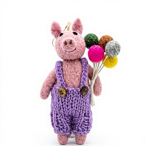 Meilleur Ornement de Porc Tricoté à la Main Traditionnel de l'Himalaya, Bouquet de Boules en Feutre Violet, 100% Laine Certifiée, Décoration Murale Écologique - Product Image 2