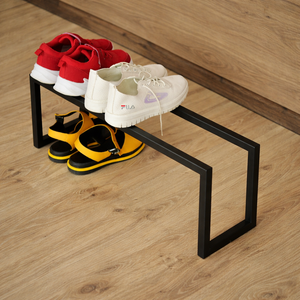 Ultra Slim Black <b>Shoe</b> <b>Rack</b> Dual Level Space Saving Organizer Strong Frame Minimal Design Durable Modern Entryway Storage Unit - Product Image 1