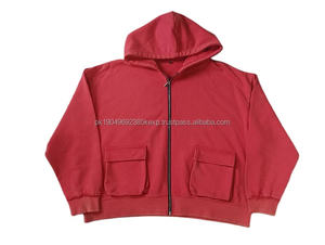 เสื้อฮู้ดผ้าฝ้ายหนาสำหรับผู้ชายโอเวอร์ไซส์วินเทจสำหรับฤดูหนาวซักกระเป๋าด้านข้าง - Product Image 3