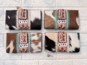 Nueva Cartera de Cuero con Grabado a Mano, Estuche para Teléfono, Elegante Cartera de Cuero Vacuno con Pelaje, Multiusos, Estilo Western - Product Image 5