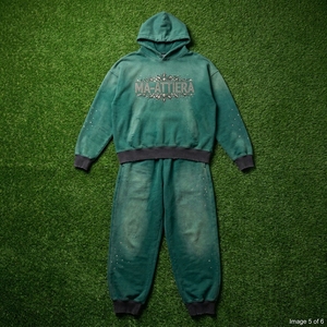 Conjunto de Sudadera con Capucha Oversize Verde Oscuro y Pantalones Jogger para Mujer, con Pedrería, de Algodón y Felpa, Estilo Urbano, Chándal OEM al por Mayor - Product Image 5