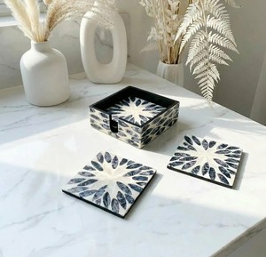 New style wholesale handmade mother of pearl coaster <b>set</b> <b>square</b> floral shell cup pad for dining table heat protection item - Product Image 3