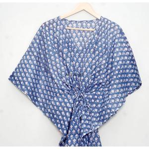 Caftán de algodón con estampado a mano, vestido caftán floral de algodón para mujer, vestidos de algodón para la futura novia, ropa de casa. - Product Image 6