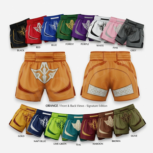 Shorts de Muay Thai personnalisés à faible MOQ avec broderie, en satin polyester, pour le kickboxing, le MMA, le Jiu Jitsu, le karaté, OEM ODM pour hommes - Product Image 1