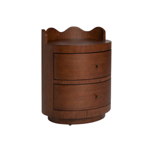 Modern Round Wooden Nightstand with Double Drawer, Curved Bedside Table Solid Wood Storage Cabinet for Bedroom Furniture - Product Image 2